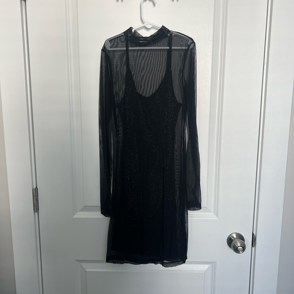 Klassy Network Sparkle Dress with Mesh Overlay - Picture 3 of 7